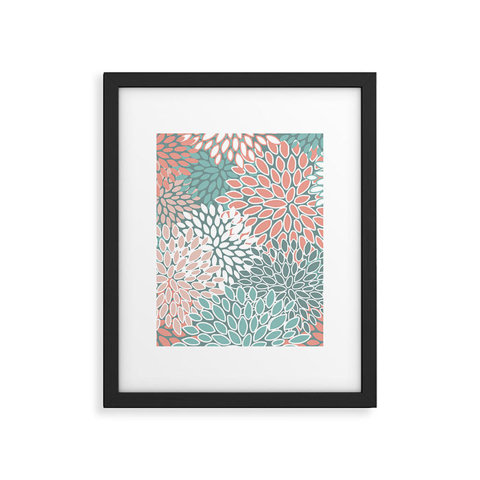 Festive, Floral Prints, Teal and Coral Framed Art Print Gallery Image 1