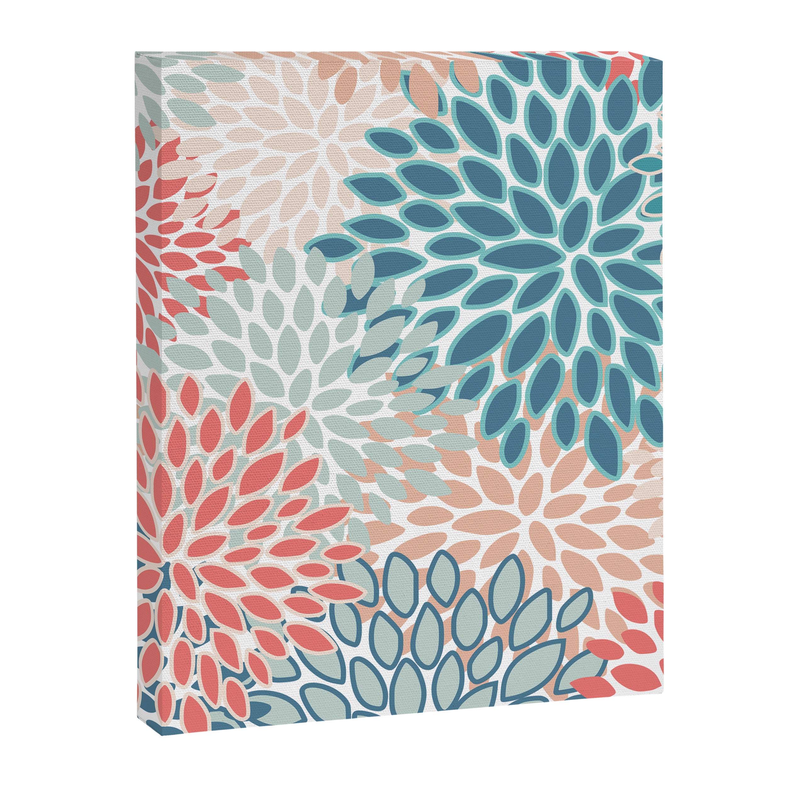 Festive, Floral Prints, Teal, Coral, Peach Canvas Print Gallery Image 8