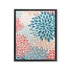Festive, Floral Prints, Teal, Coral, Peach Framed Canvas Print Gallery Image 8