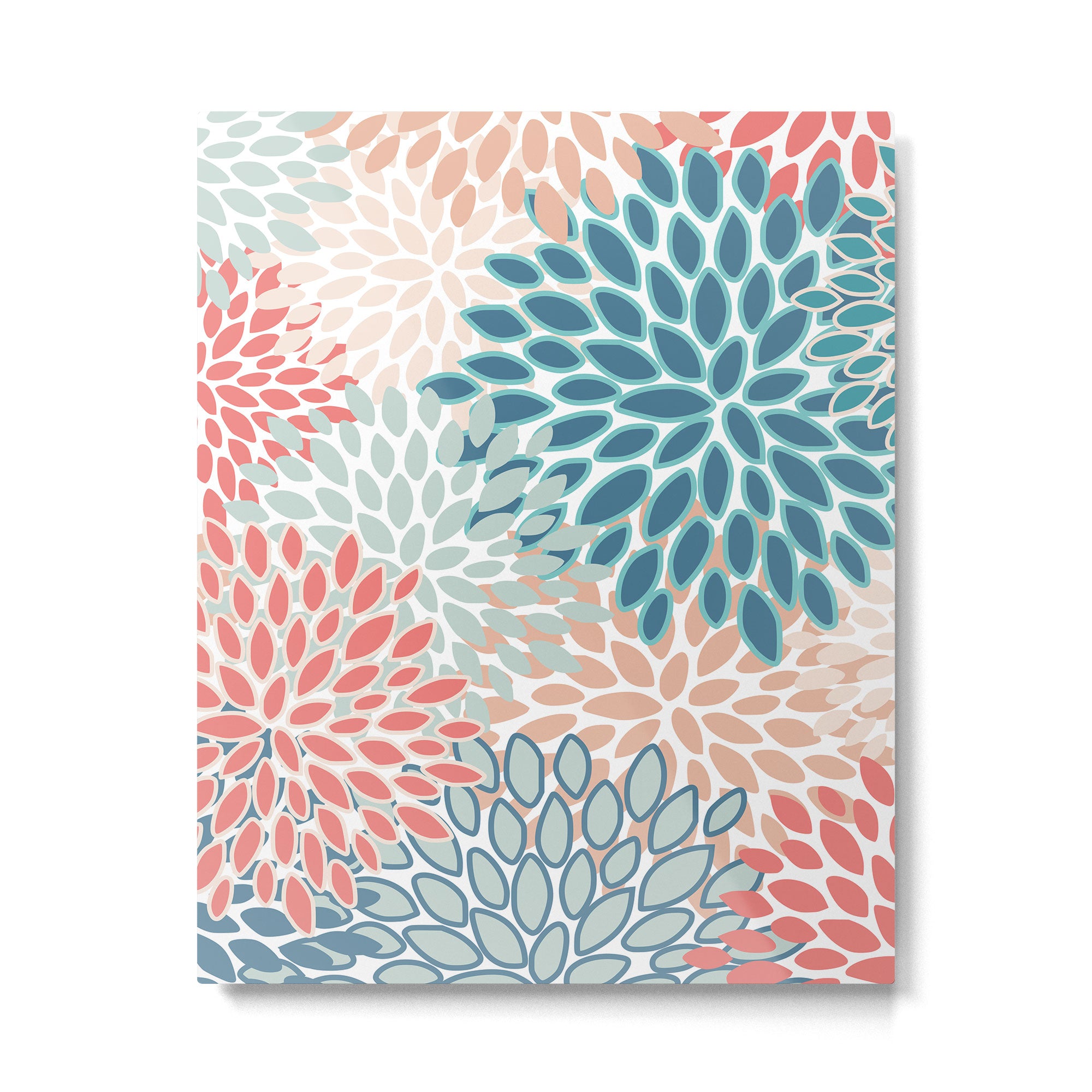 Festive, Floral Prints, Teal, Coral, Peach Metal Print Gallery Image 6