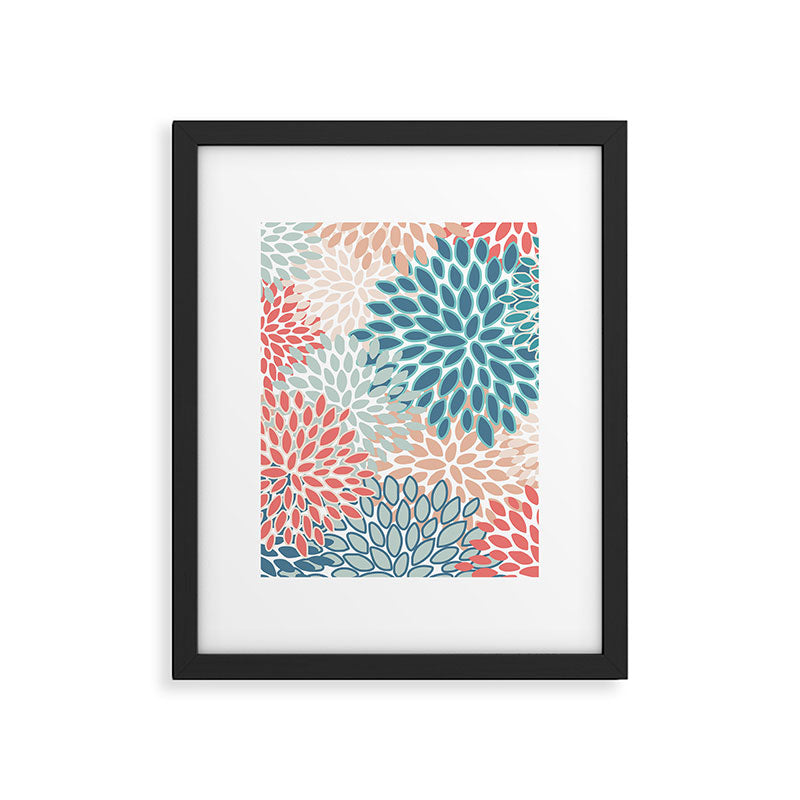 Festive, Floral Prints, Teal, Coral, Peach Framed Art Print Gallery Image 4