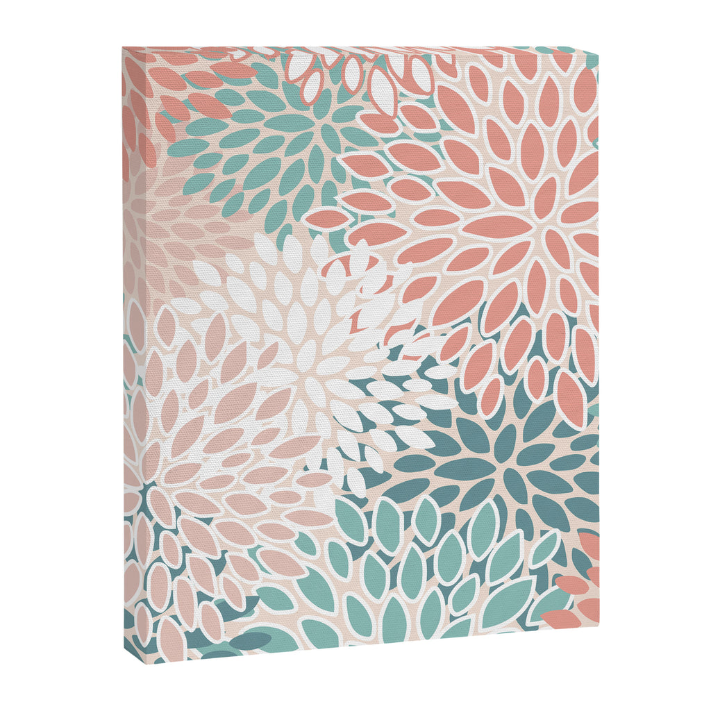 Festive, Floral Prints, Teal, Peach, Coral Canvas Print Gallery Image 8