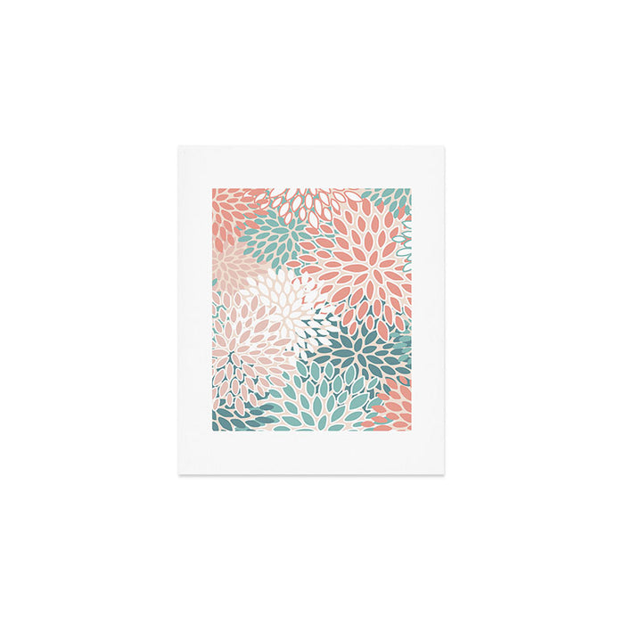 Festive, Floral Prints, Teal, Peach, Coral Art Print Gallery Image 1