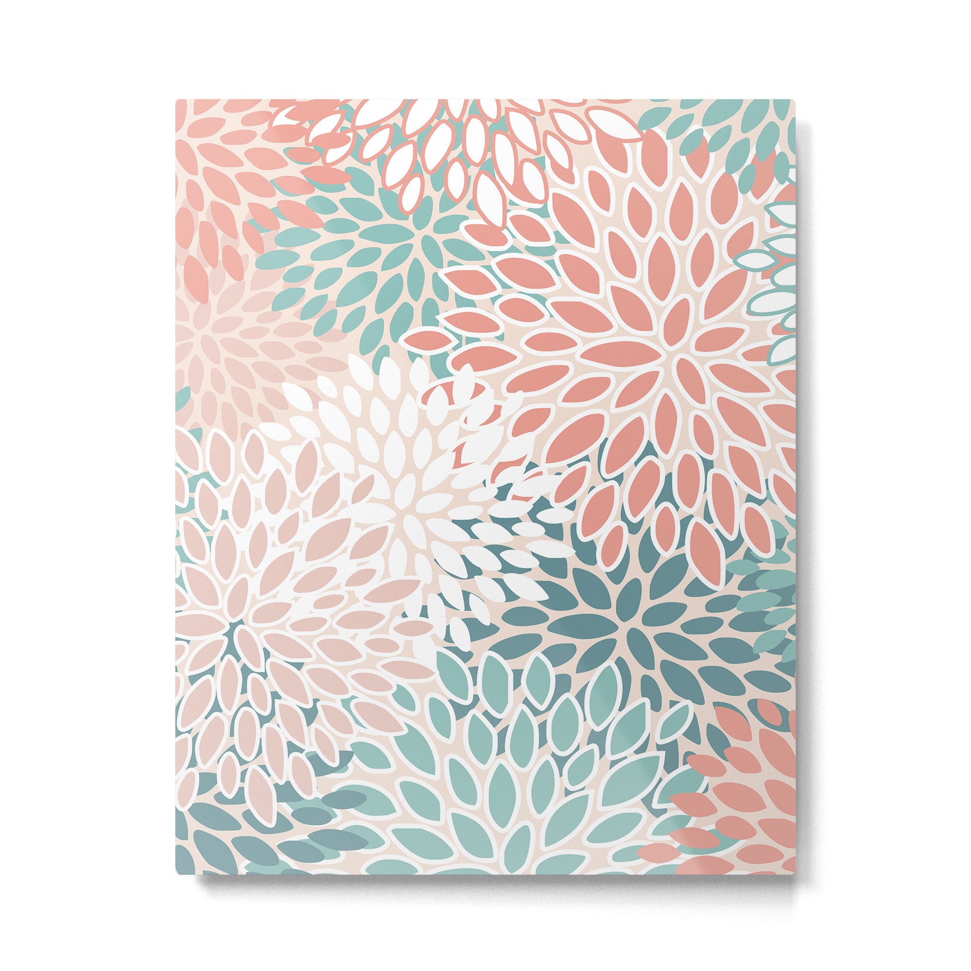 Festive, Floral Prints, Teal, Peach, Coral Metal Print Gallery Image 6