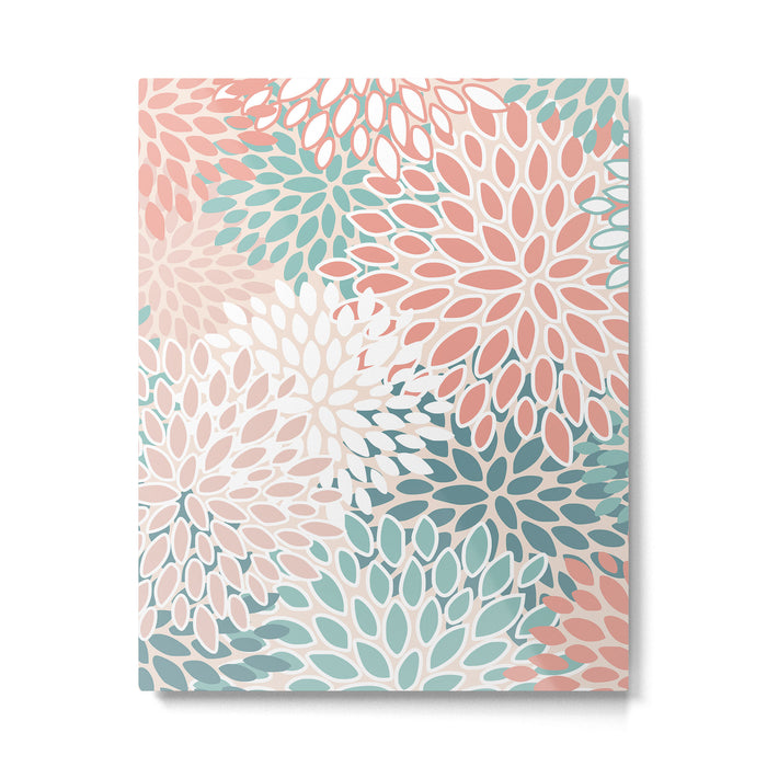Festive, Floral Prints, Teal, Peach, Coral Metal Print Gallery Image 1