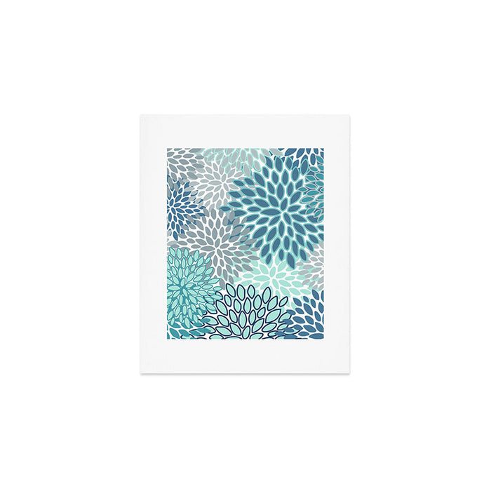 Festive, Floral Prints, Teal, Turquoise and Gray Art Print Gallery Image 1