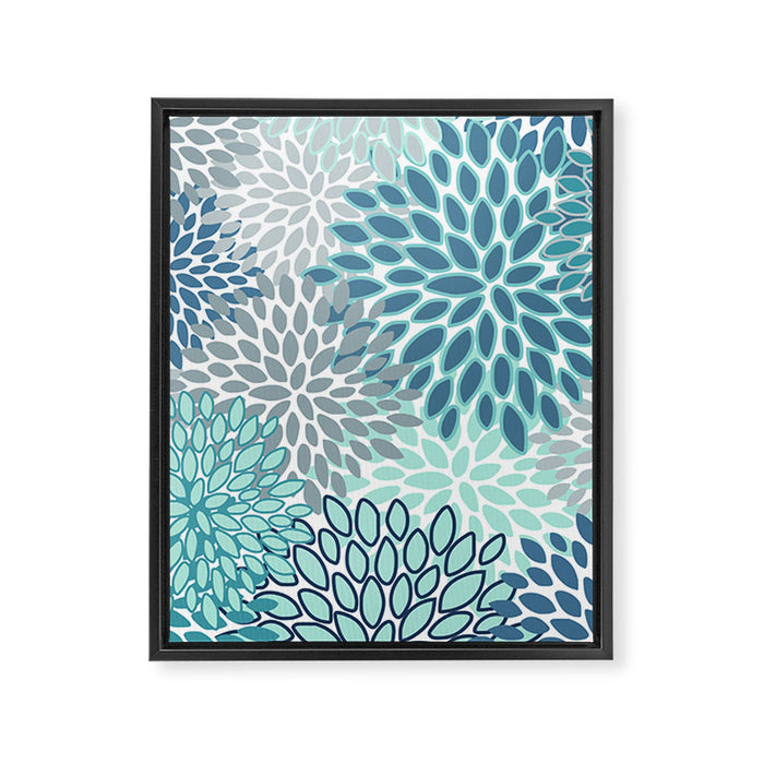 Festive, Floral Prints, Teal, Turquoise and Gray Framed Canvas Print Gallery Image 1