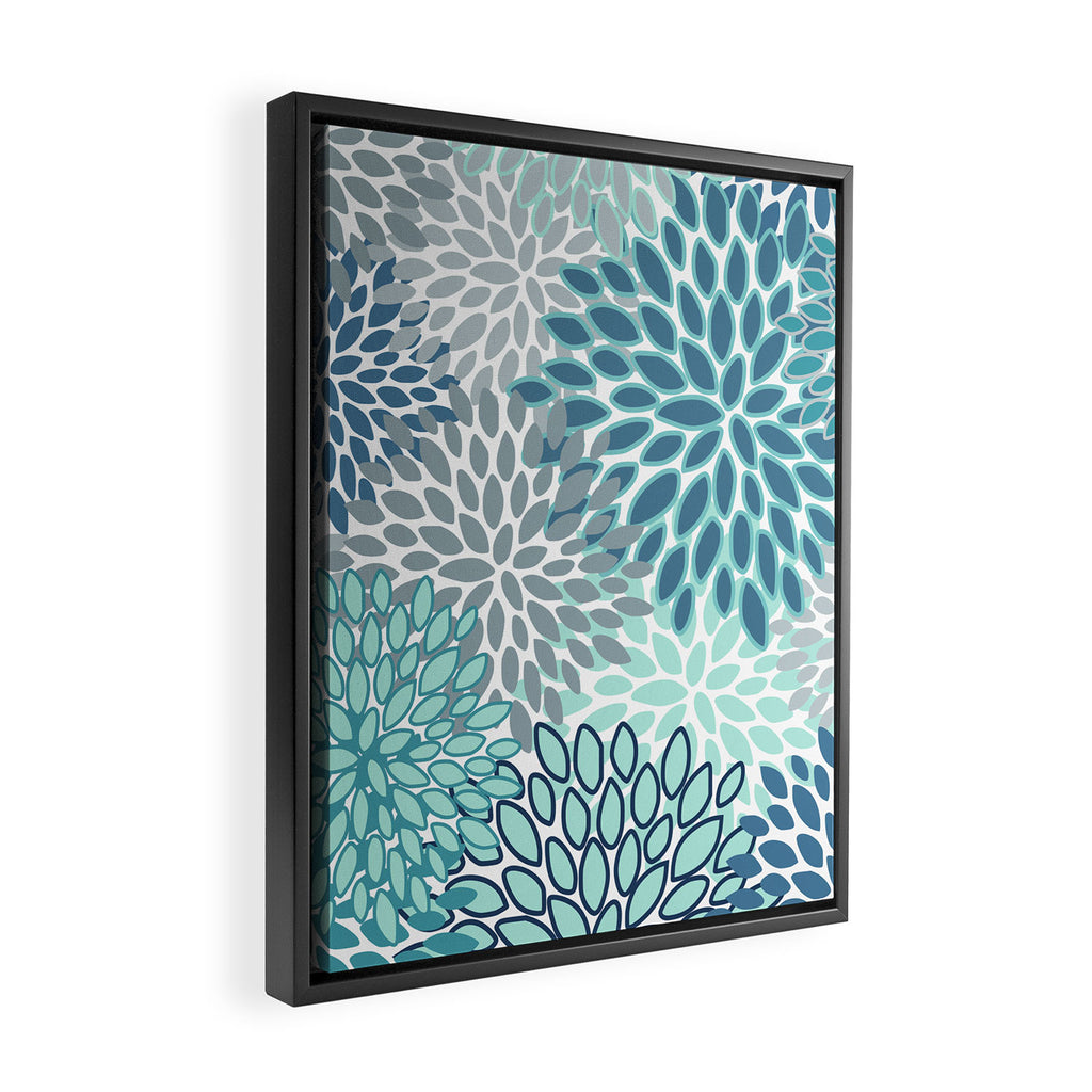Festive, Floral Prints, Teal, Turquoise and Gray Framed Canvas Print Gallery Image 2