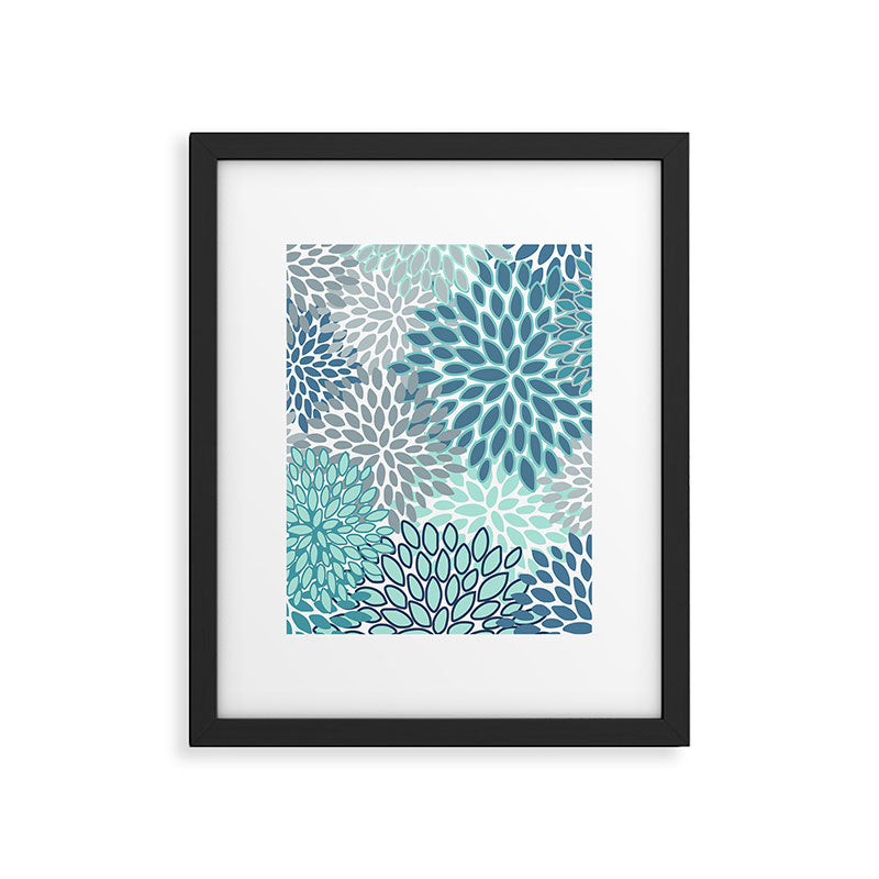 Festive, Floral Prints, Teal, Turquoise and Gray Framed Art Print Gallery Image 6