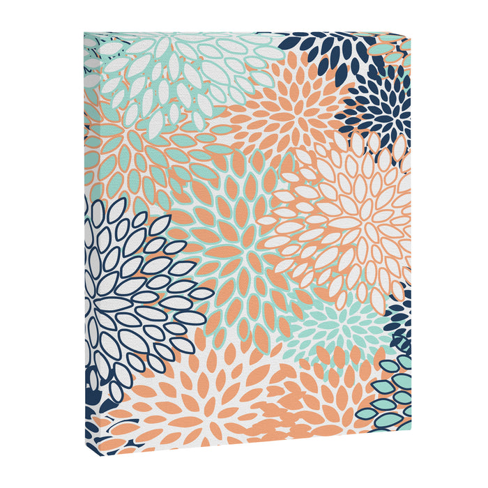 Festive, Floral Prints,Orange, Turquoise, Navy Blue Canvas Print Gallery Image 1