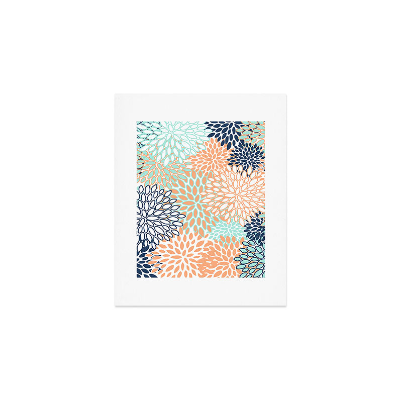 Festive, Floral Prints,Orange, Turquoise, Navy Blue Art Print Gallery Image 1