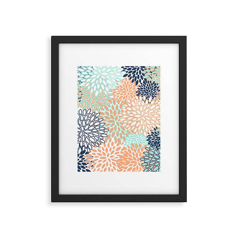 Festive, Floral Prints,Orange, Turquoise, Navy Blue Framed Art Print Gallery Image 6