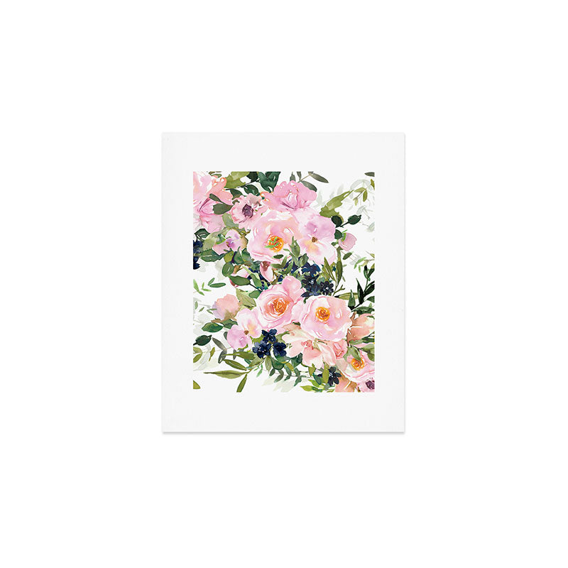Festive, Floral Watercolor Rose Garden, Pink and White Art Print Gallery Image 1