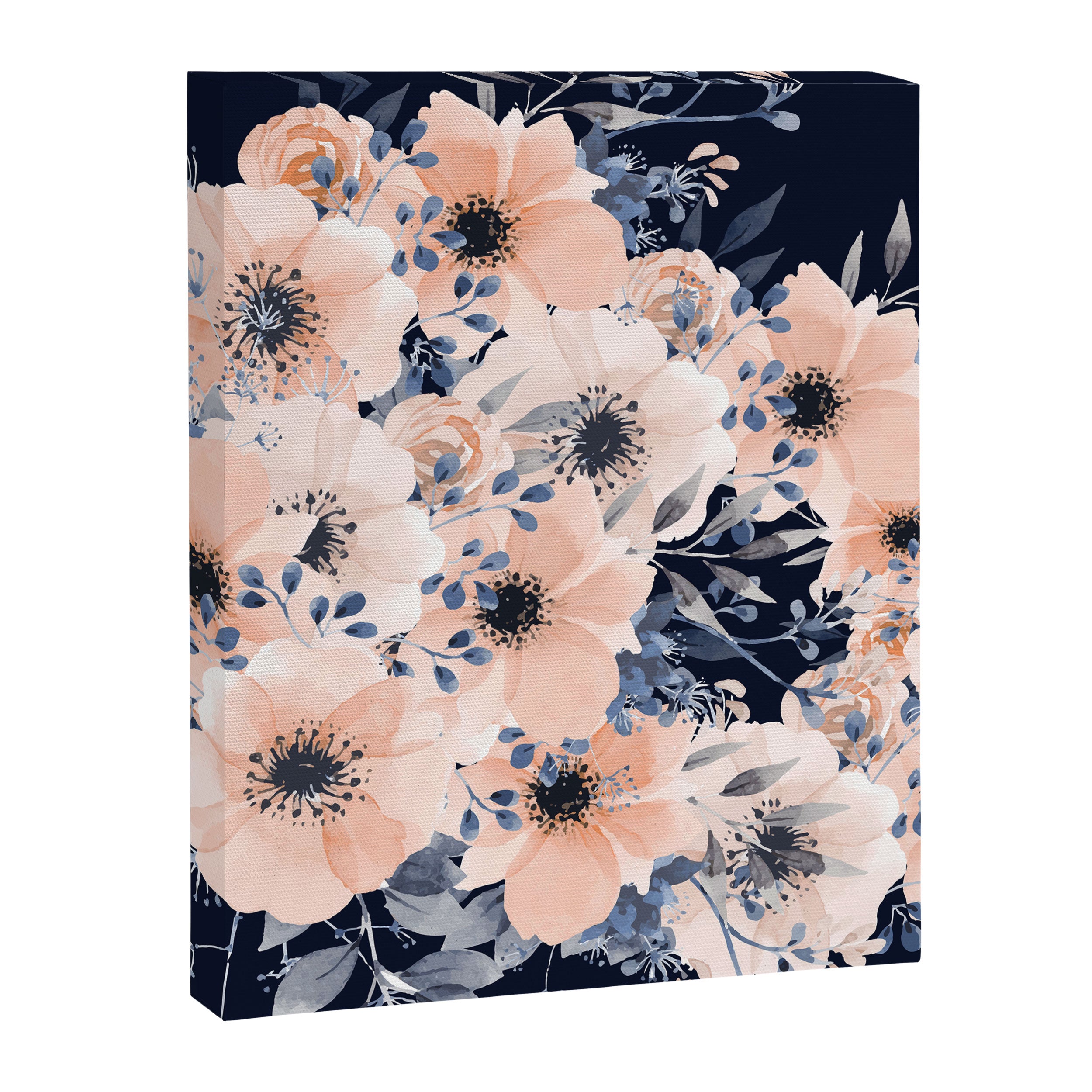Festive, Floral Watercolor Print, Navy and Pink Canvas Print Gallery Image 8