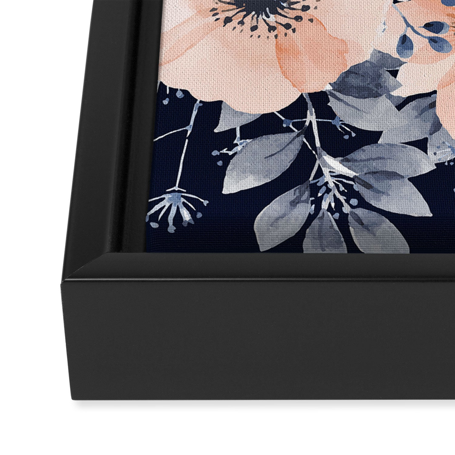 Festive, Floral Watercolor Print, Navy and Pink Framed Canvas Print Gallery Image 3