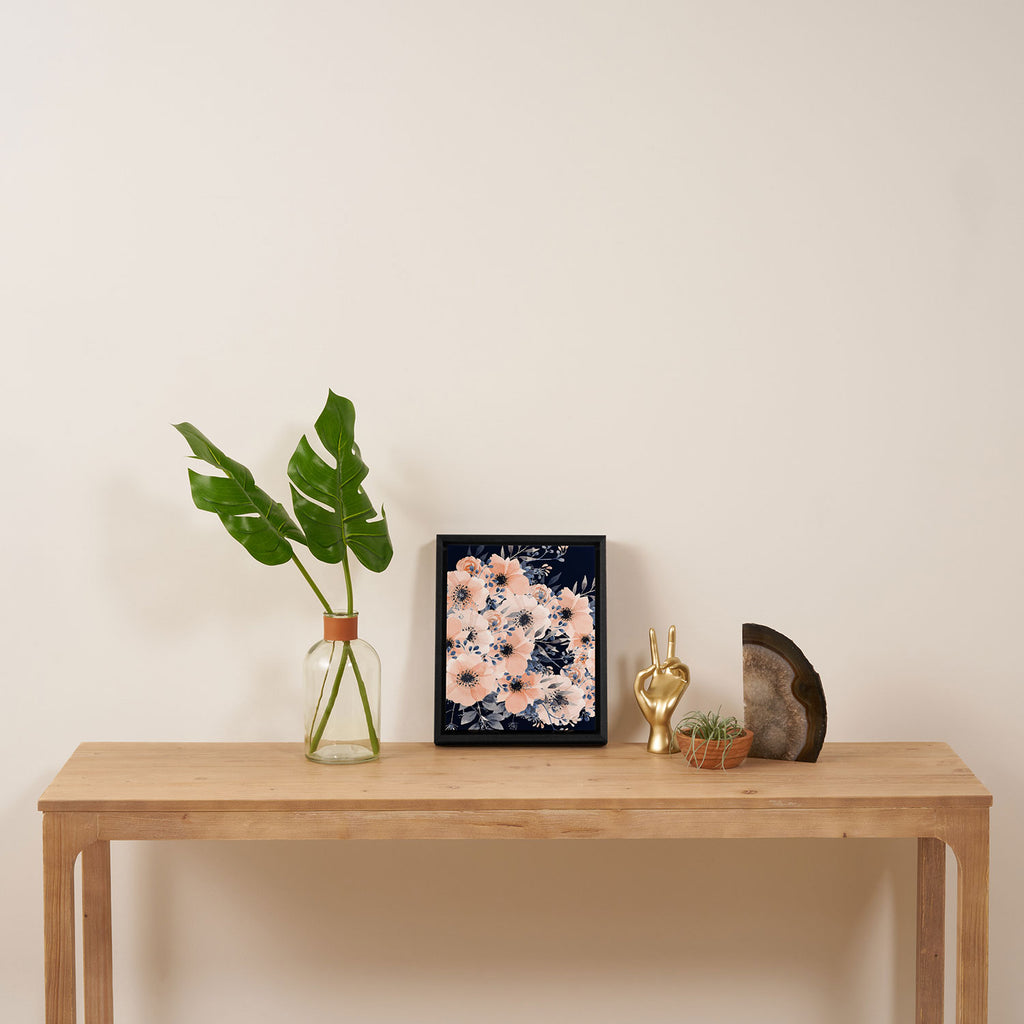 Festive, Floral Watercolor Print, Navy and Pink Framed Canvas Print Gallery Image 4