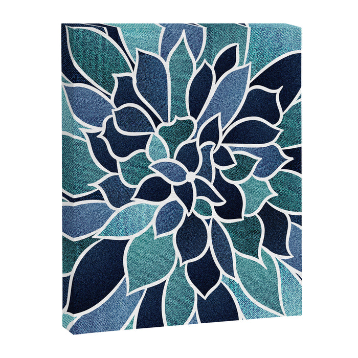 Festive, Flower Bloom, Navy Blue and Teal Canvas Print Gallery Image 1