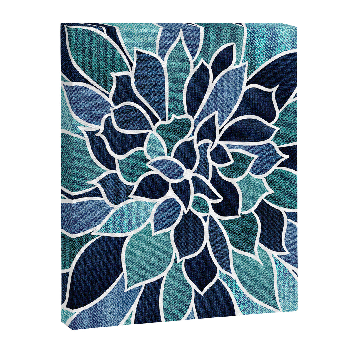 Festive, Flower Bloom, Navy Blue and Teal Canvas Print Gallery Image 8