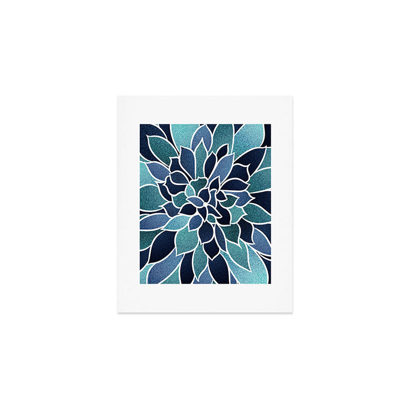 Festive, Flower Bloom, Navy Blue and Teal Art Print Gallery Image 1