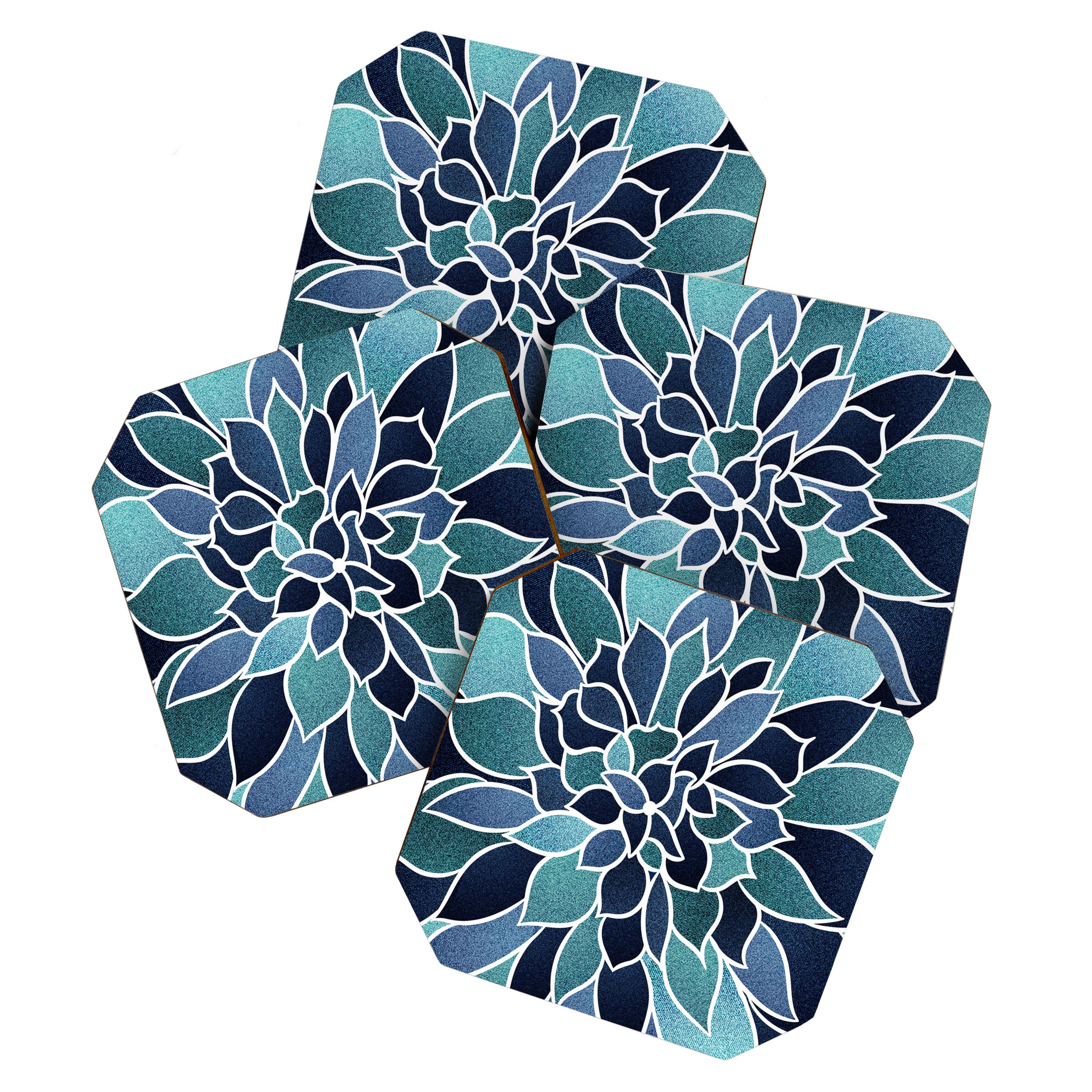 Festive, Flower Bloom, Navy Blue and Teal Coaster Gallery Image 1