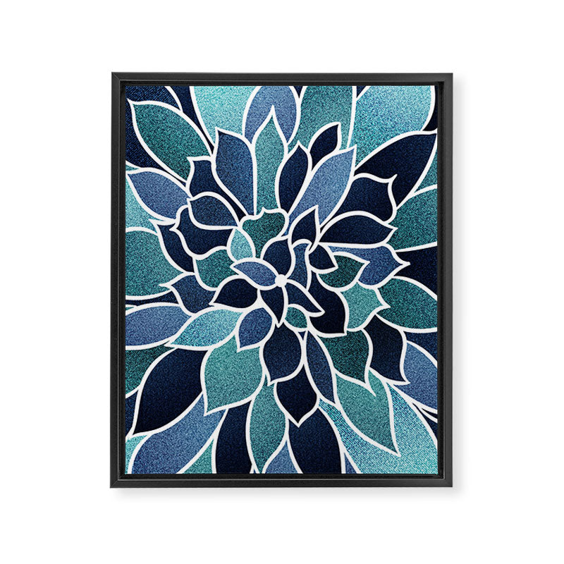 Festive, Flower Bloom, Navy Blue and Teal Framed Canvas Print Gallery Image 8