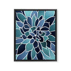 Festive, Flower Bloom, Navy Blue and Teal Framed Canvas Print Gallery Image 8