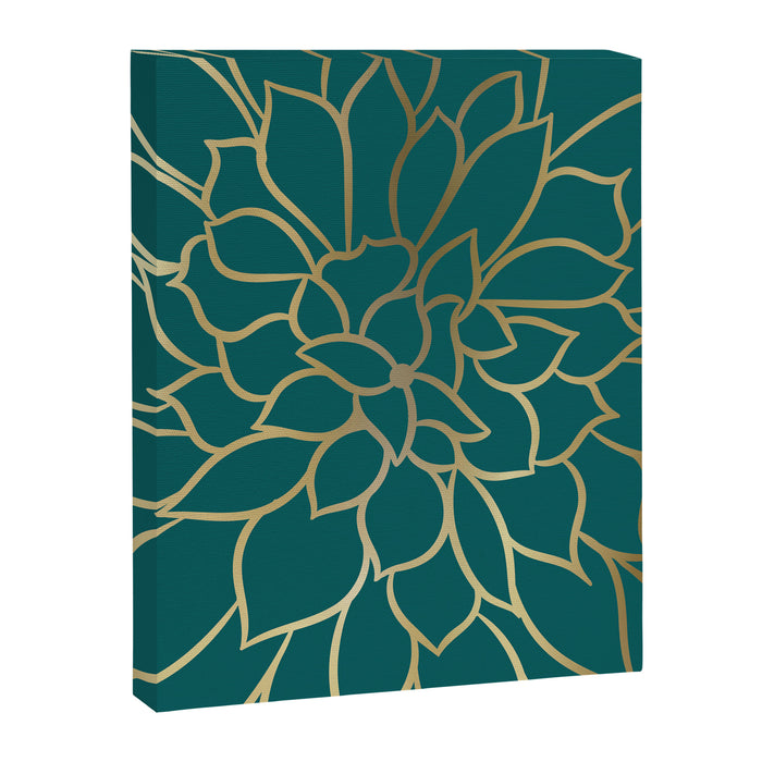 Festive, Flower Bloom, Teal Green and Gold Canvas Print Gallery Image 1
