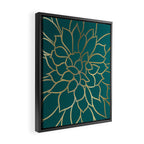 Festive, Flower Bloom, Teal Green and Gold Framed Canvas Print Gallery Image 2