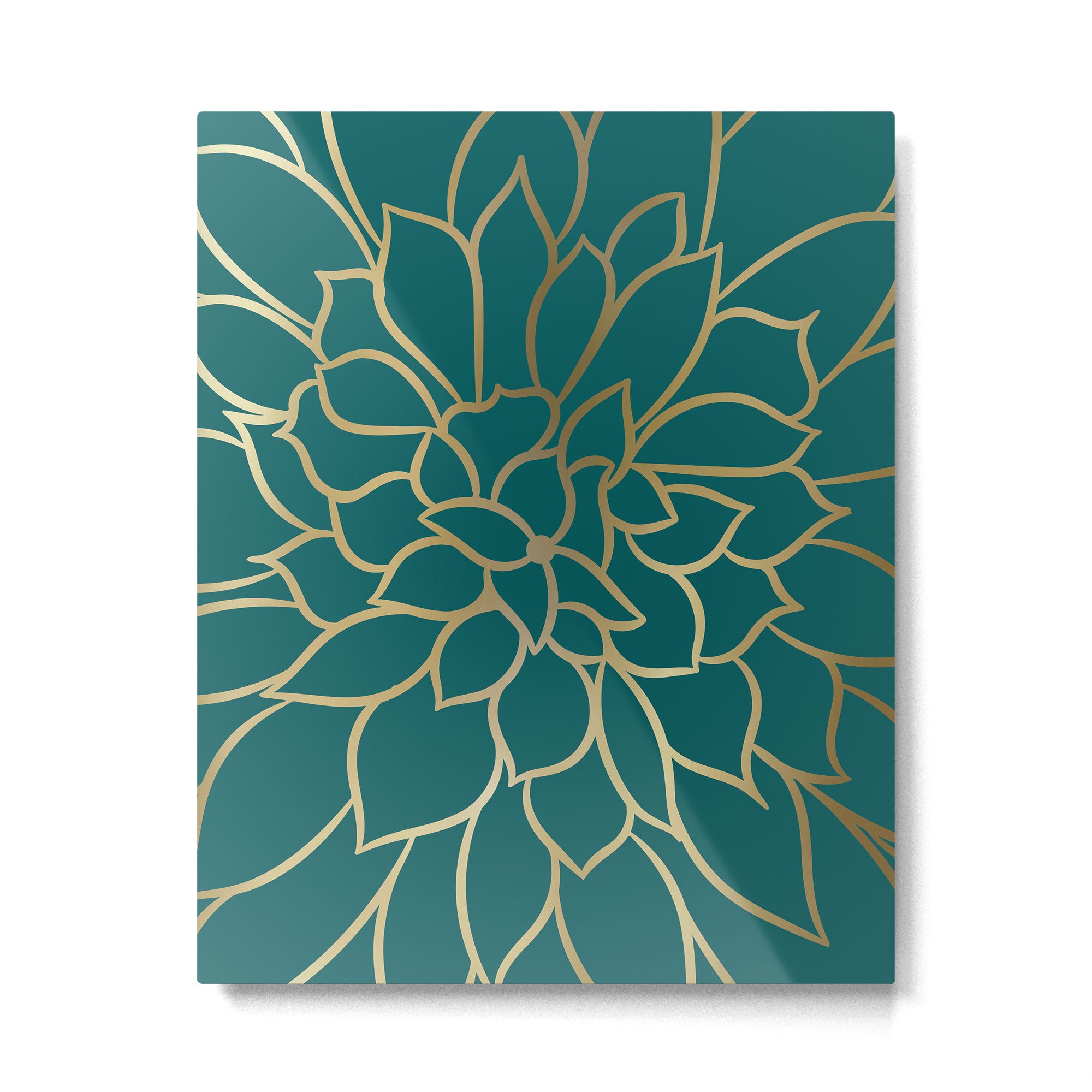 Festive, Flower Bloom, Teal Green and Gold Metal Print Gallery Image 6
