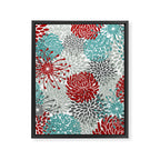 Festive, Flowers in Red, Teal and Gray Framed Canvas Print Gallery Image 8