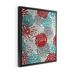 Festive, Flowers in Red, Teal and Gray Framed Canvas Print Gallery Image 2