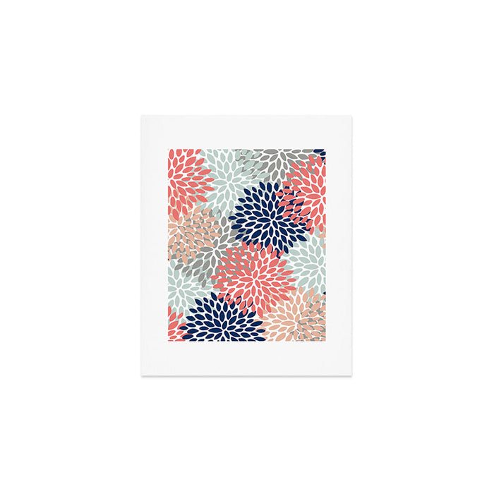 Festive, Flowers Print, Blue, Coral, Aqua, Gray Art Print Gallery Image 1
