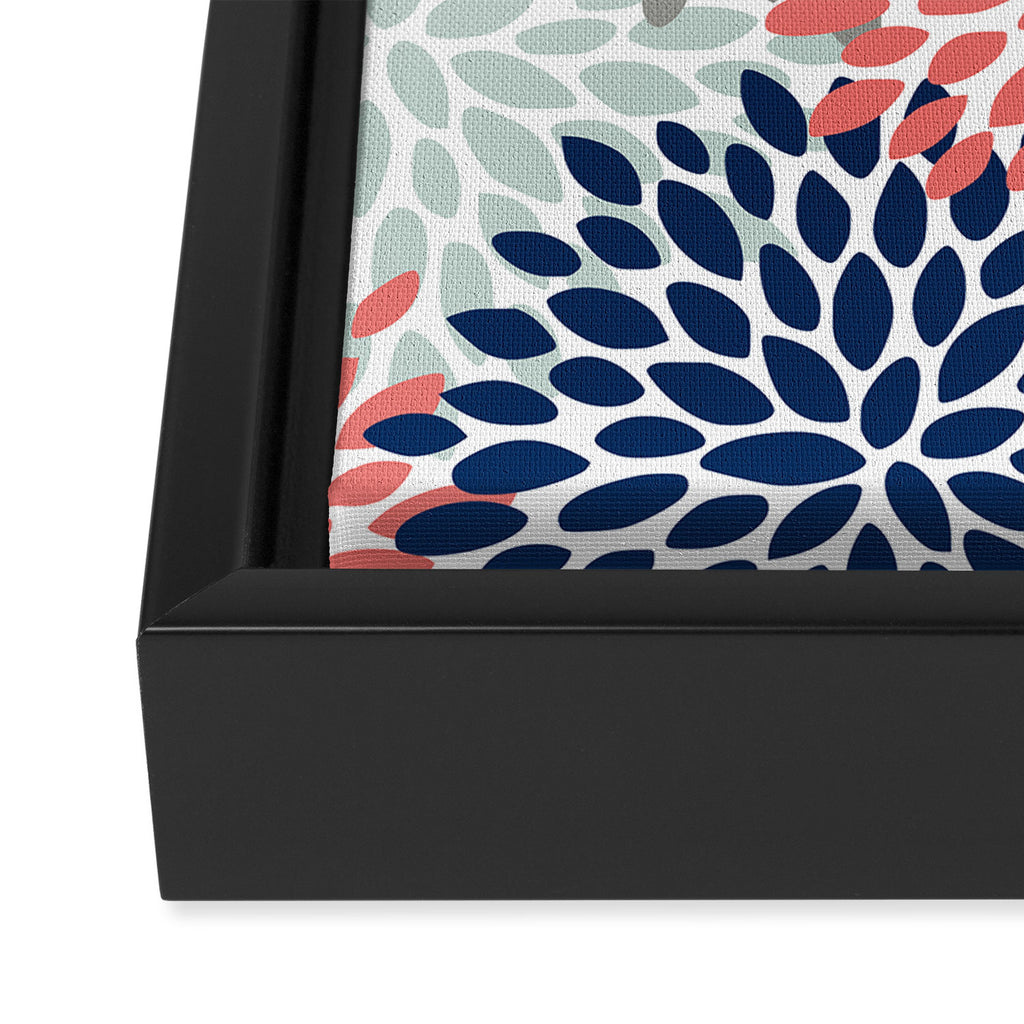 Festive, Flowers Print, Blue, Coral, Aqua, Gray Framed Canvas Print Gallery Image 3