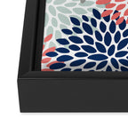 Festive, Flowers Print, Blue, Coral, Aqua, Gray Framed Canvas Print Gallery Image 3