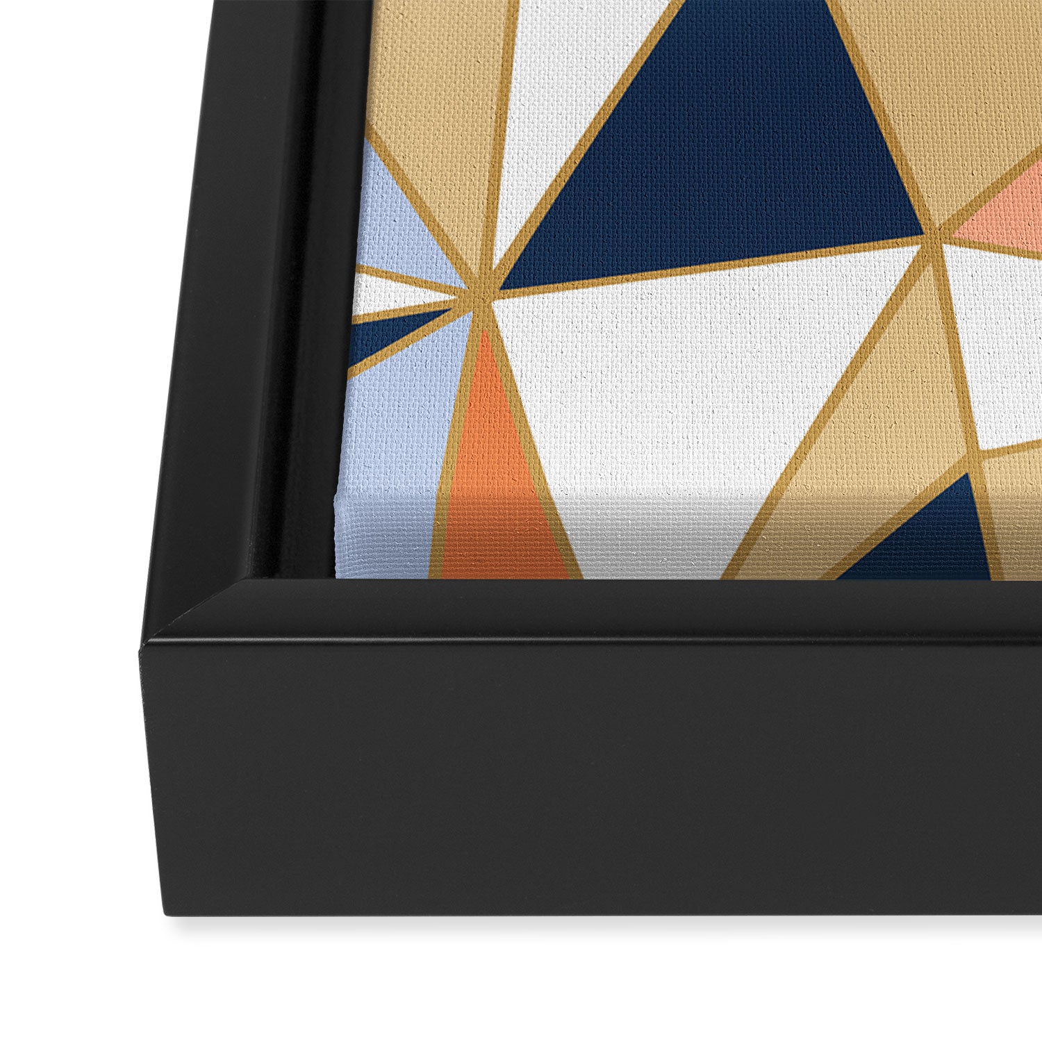 Festive, Geometric Art, Orange, Navy, Blue, Gold, Abstract Art Framed Canvas Print Gallery Image 3