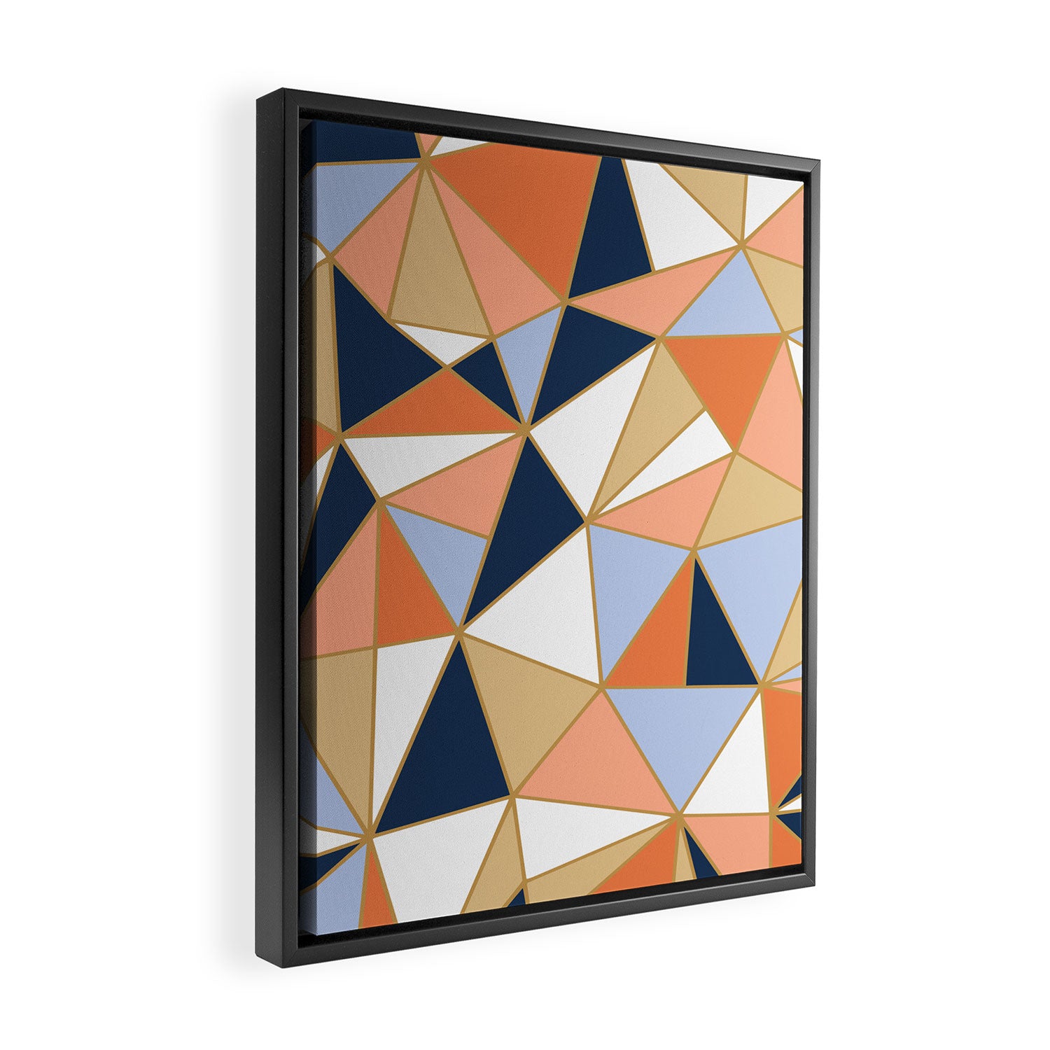 Festive, Geometric Art, Orange, Navy, Blue, Gold, Abstract Art Framed Canvas Print Gallery Image 2