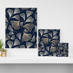 Festive, Gingko Leaves, Floral Prints, Navy Blue Canvas Print Gallery Image 3
