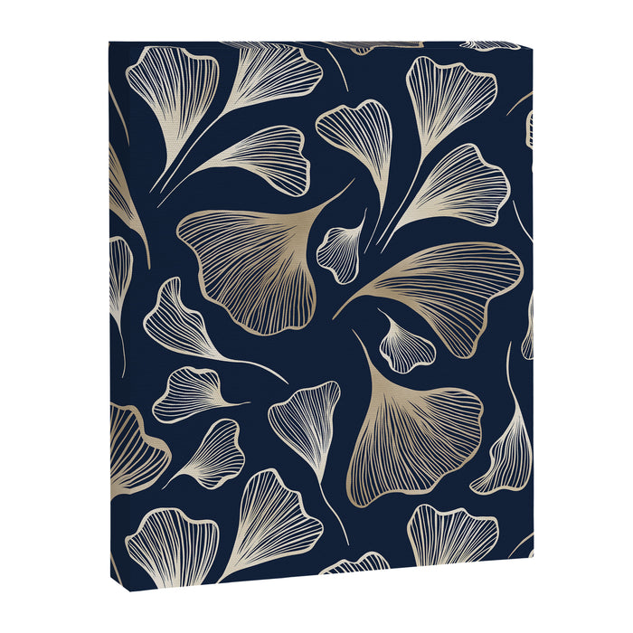 Festive, Gingko Leaves, Floral Prints, Navy Blue Canvas Print Gallery Image 1