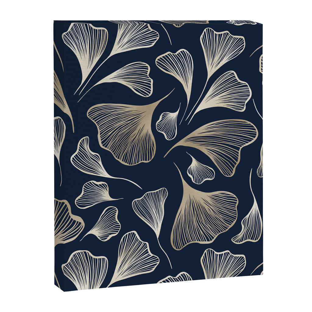 Festive, Gingko Leaves, Floral Prints, Navy Blue Canvas Print Gallery Image 8