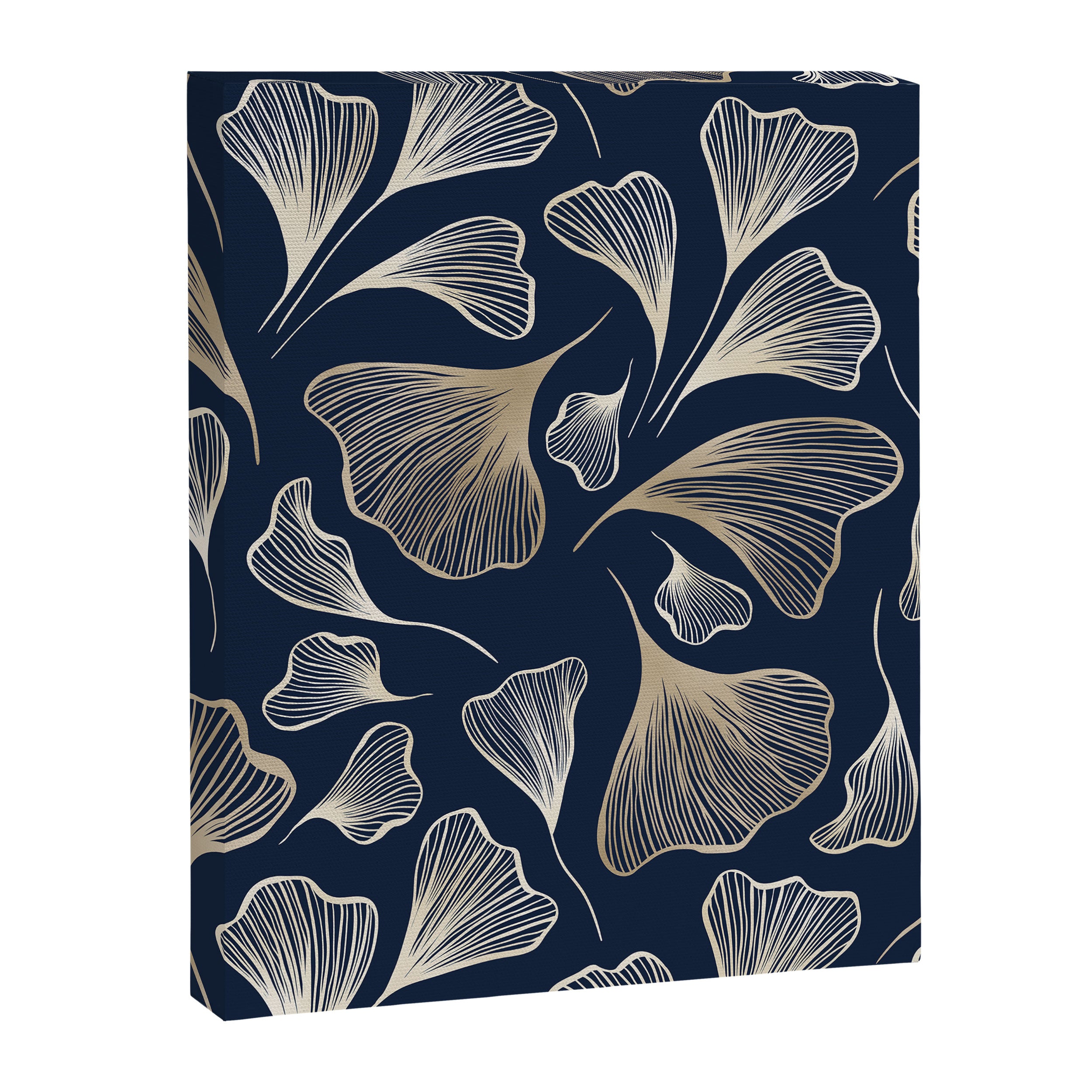 Festive, Gingko Leaves, Floral Prints, Navy Blue Canvas Print Gallery Image 8