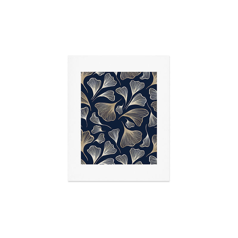 Festive, Gingko Leaves, Floral Prints, Navy Blue Art Print Gallery Image 1