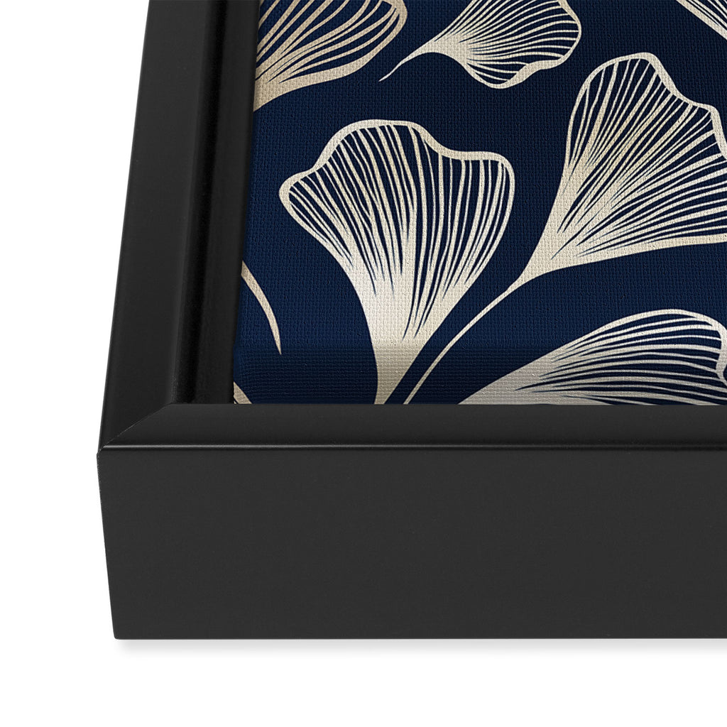 Festive, Gingko Leaves, Floral Prints, Navy Blue Framed Canvas Print Gallery Image 3