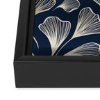 Festive, Gingko Leaves, Floral Prints, Navy Blue Framed Canvas Print Gallery Image 3