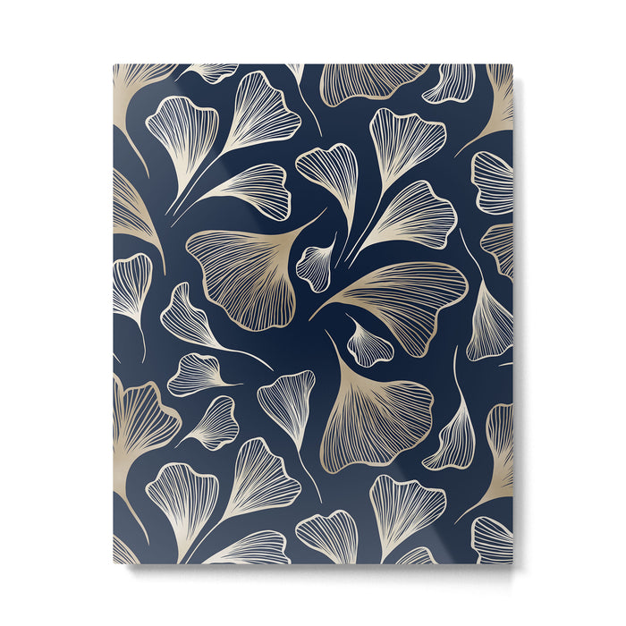 Festive, Gingko Leaves, Floral Prints, Navy Blue Metal Print Gallery Image 1