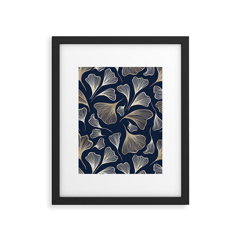 Festive, Gingko Leaves, Floral Prints, Navy Blue Framed Art Print Gallery Image 6