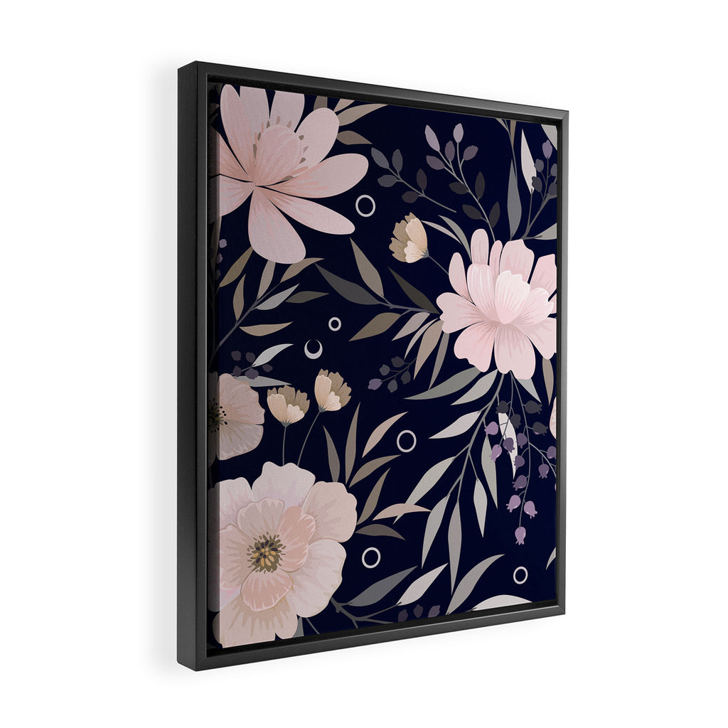 Festive, Modern, Floral Prints, Pink and Navy Framed Canvas Print Gallery Image 2