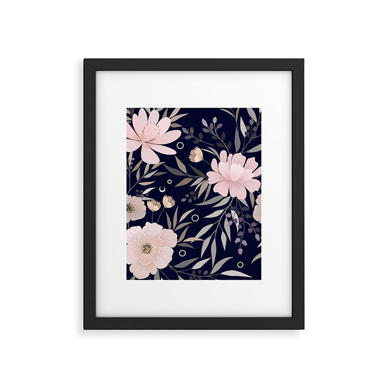 Festive, Modern, Floral Prints, Pink and Navy Framed Art Print Gallery Image 6