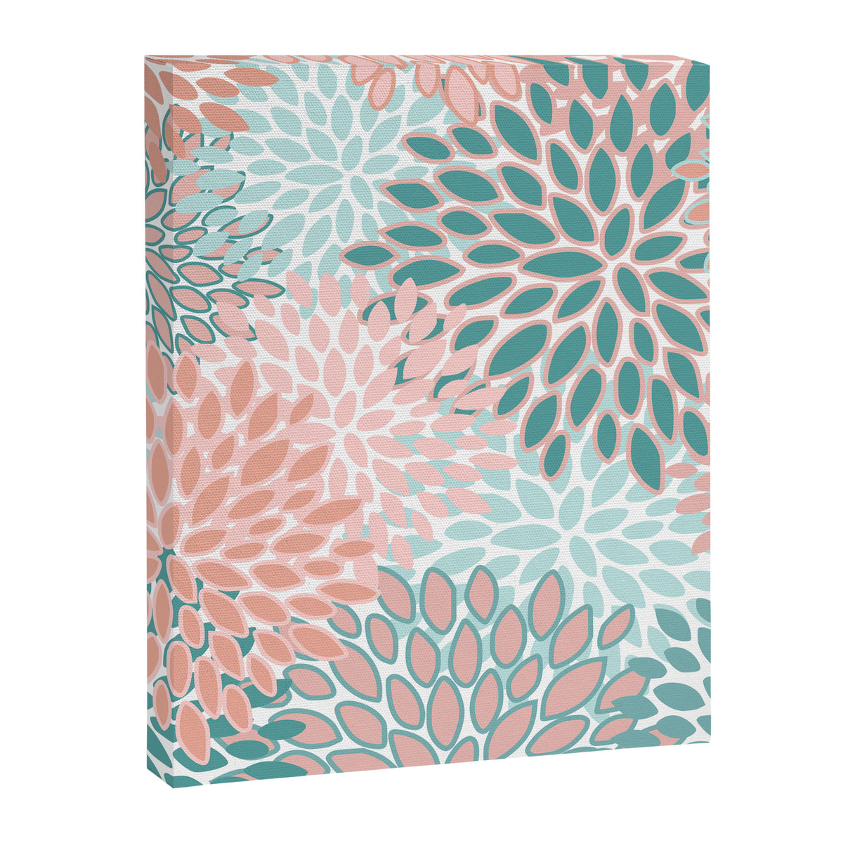 Festive, Modern, Floral Prints, Teal and Coral Canvas Print Gallery Image 8