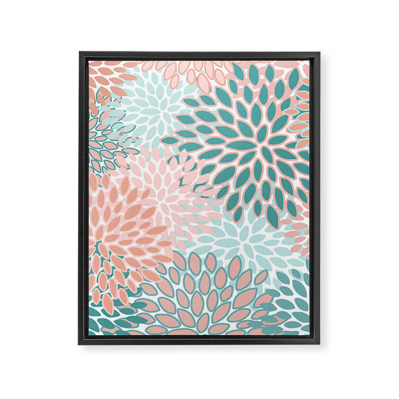Festive, Modern, Floral Prints, Teal and Coral Framed Canvas Print Gallery Image 8