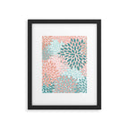 Festive, Modern, Floral Prints, Teal and Coral Framed Art Print Gallery Image 6